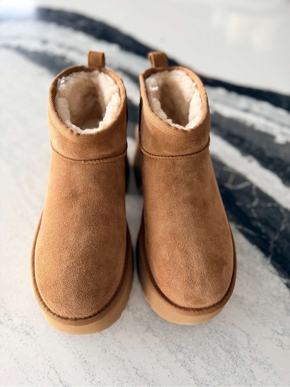 UGG Chestnut Suede Shearling-Lined Ankle Booties